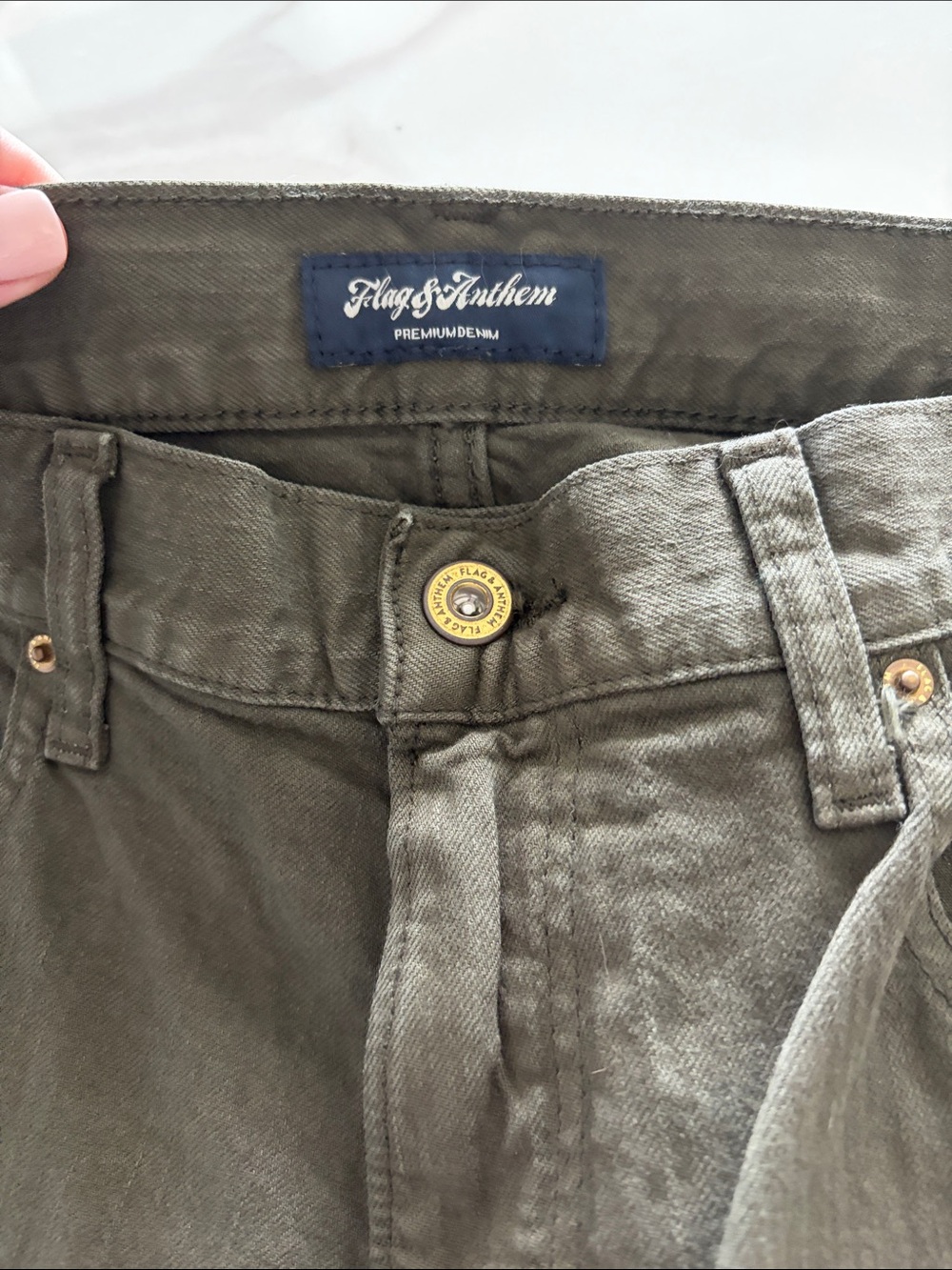 Men’s Flag & Anthem Brunswick Overdye Nashville Straight Jeans Olive 35x32 NWT - Picture 3 of 8